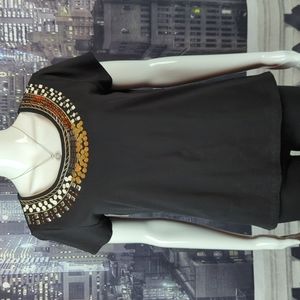 Ruby Rd sz M Black Cotton Top Beaded and Sequined Neckline